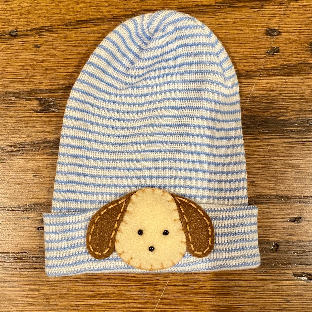 Newborn Sweet Puppy Dog Baby Blue & White Stripe Hat